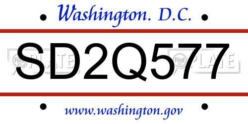 SD2Q577 District Of Columbia License Plate