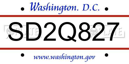 SD2Q827 District Of Columbia License Plate