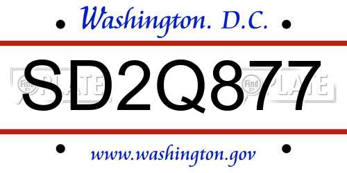 SD2Q877 District Of Columbia License Plate