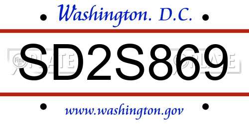SD2S869 District Of Columbia License Plate