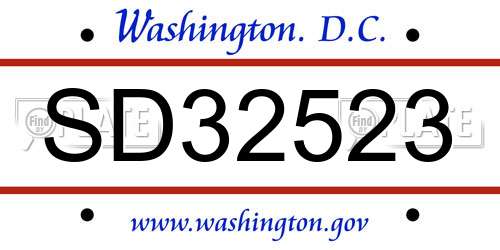 SD32523 District Of Columbia License Plate