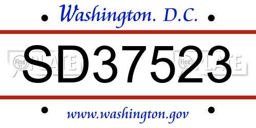 SD37523 District Of Columbia License Plate