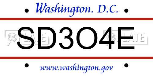 SD3O4E District Of Columbia License Plate