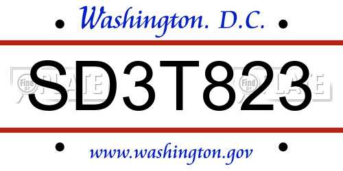 SD3T823 District Of Columbia License Plate