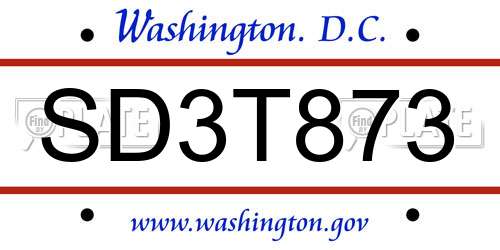 SD3T873 District Of Columbia License Plate