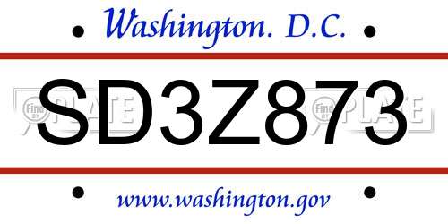 SD3Z873 District Of Columbia License Plate
