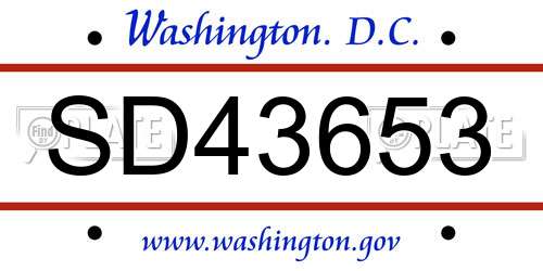 SD43653 District Of Columbia License Plate