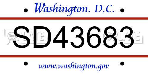 SD43683 District Of Columbia License Plate