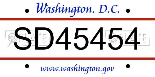 SD45454 District Of Columbia License Plate