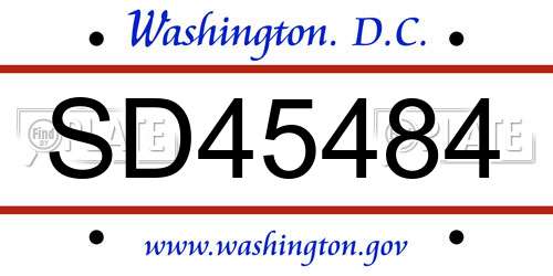 SD45484 District Of Columbia License Plate