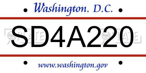 SD4A220 District Of Columbia License Plate