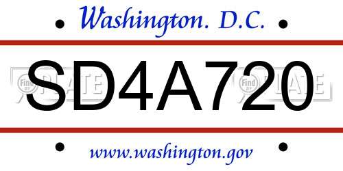 SD4A720 District Of Columbia License Plate