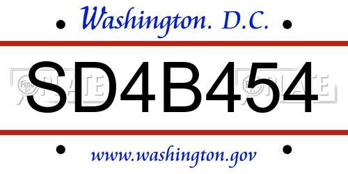 SD4B454 District Of Columbia License Plate