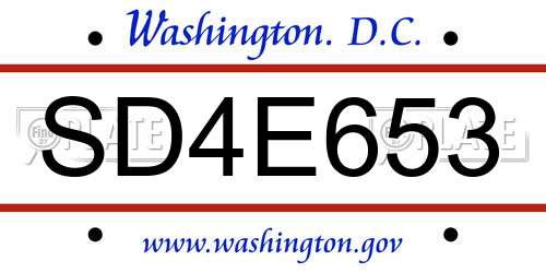 SD4E653 District Of Columbia License Plate