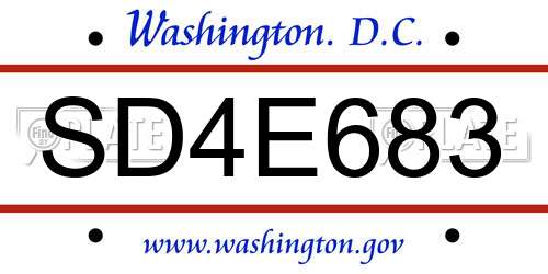 SD4E683 District Of Columbia License Plate