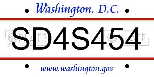 SD4S454 District Of Columbia License Plate