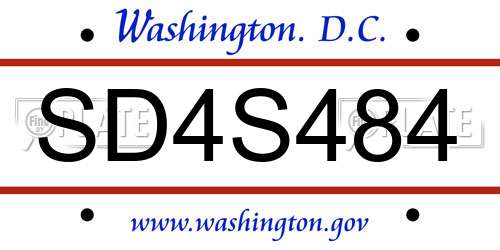 SD4S484 District Of Columbia License Plate