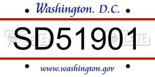 SD51901 District Of Columbia License Plate