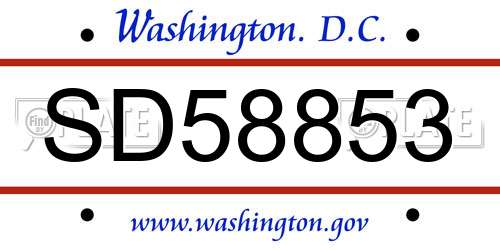 SD58853 District Of Columbia License Plate
