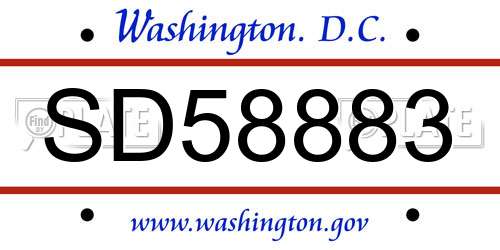 SD58883 District Of Columbia License Plate