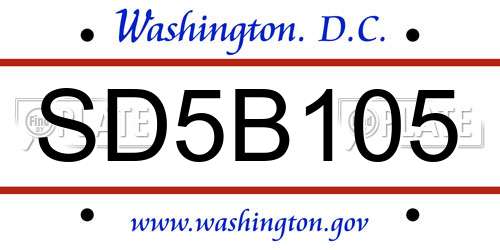 SD5B105 District Of Columbia License Plate