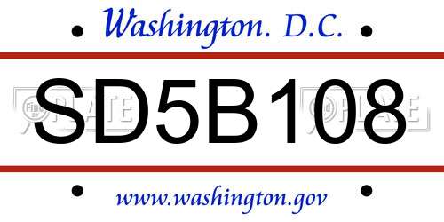 SD5B108 District Of Columbia License Plate
