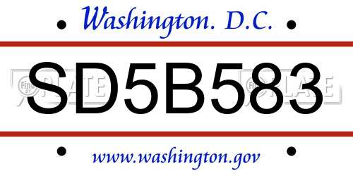 SD5B583 District Of Columbia License Plate
