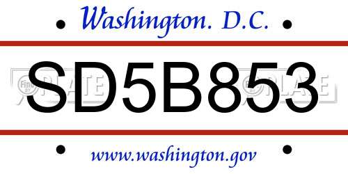 SD5B853 District Of Columbia License Plate
