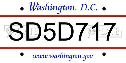 SD5D717 District Of Columbia License Plate