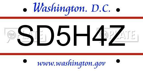 SD5H4Z District Of Columbia License Plate