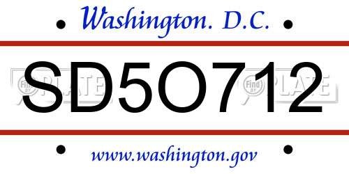 SD5O712 District Of Columbia License Plate