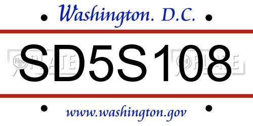 SD5S108 District Of Columbia License Plate