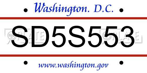 SD5S553 District Of Columbia License Plate