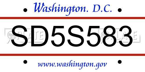 SD5S583 District Of Columbia License Plate