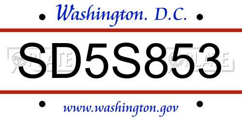 SD5S853 District Of Columbia License Plate