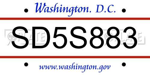 SD5S883 District Of Columbia License Plate