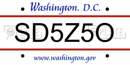 SD5Z5O District Of Columbia License Plate