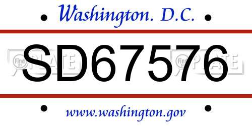 SD67576 District Of Columbia License Plate