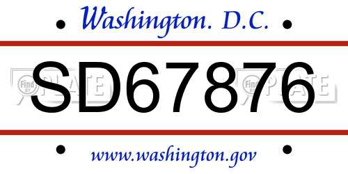 SD67876 District Of Columbia License Plate