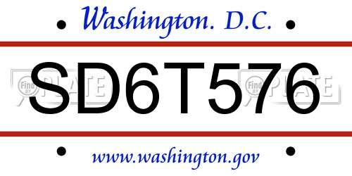 SD6T576 District Of Columbia License Plate
