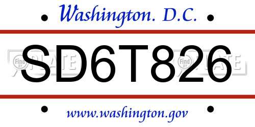 SD6T826 District Of Columbia License Plate