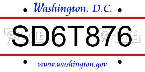 SD6T876 District Of Columbia License Plate