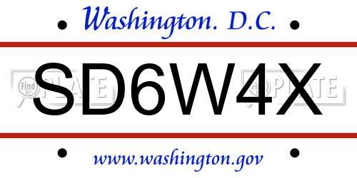 SD6W4X District Of Columbia License Plate