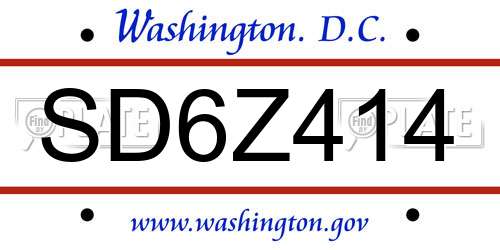 SD6Z414 District Of Columbia License Plate