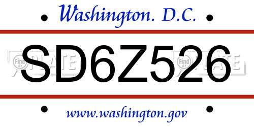 SD6Z526 District Of Columbia License Plate