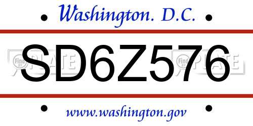 SD6Z576 District Of Columbia License Plate