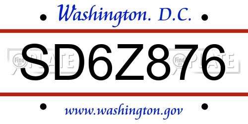 SD6Z876 District Of Columbia License Plate