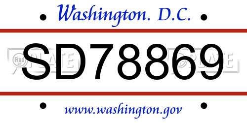 SD78869 District Of Columbia License Plate