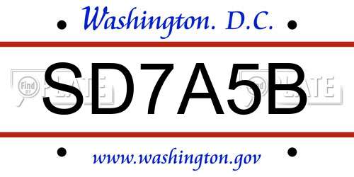 SD7A5B District Of Columbia License Plate