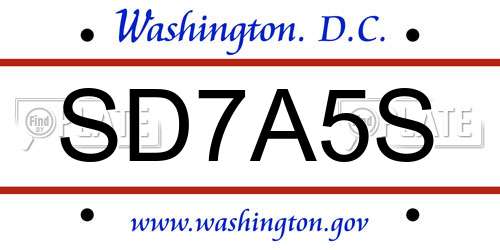 SD7A5S District Of Columbia License Plate